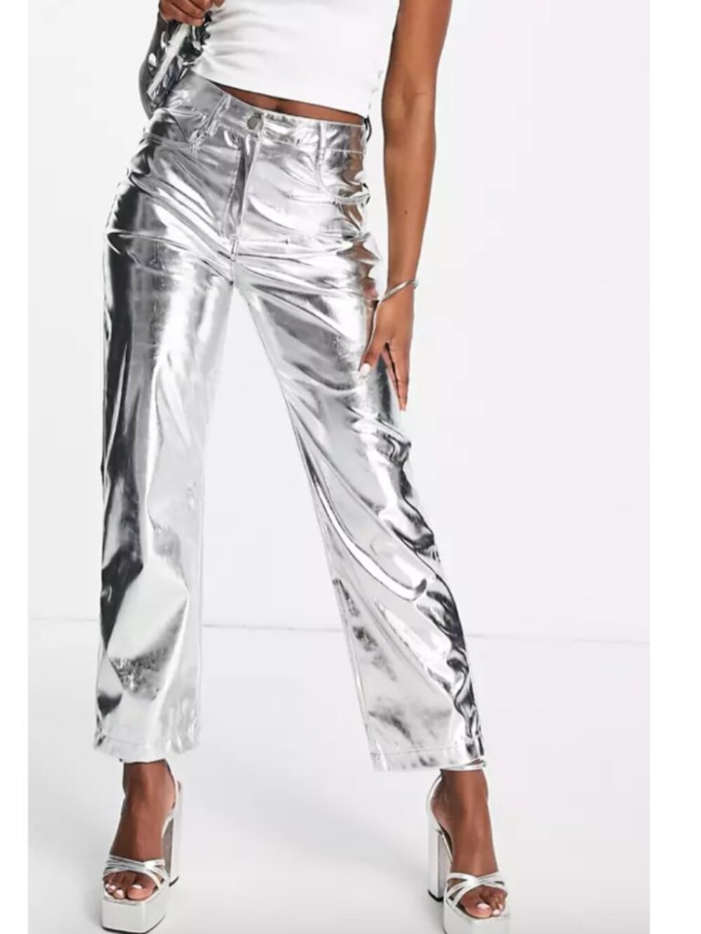 AmyLynn Lupe Trousers In Metallic Silver